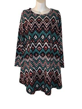 Women’s Aztec Print Long Sleeve Blouse/ Dress Chevron Pattern Love Kuza Size M